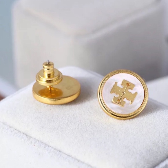 Tory Burch • White Semiprecious Stone Logo Earrings - Picture 6 of 7